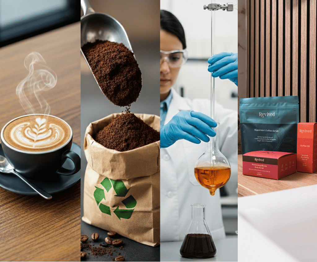 upcycling waste coffee process into finished skincare products