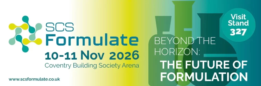 green and blue shaded banner advertising SCS Formulate 2026 and the Revive Eco stand number 327