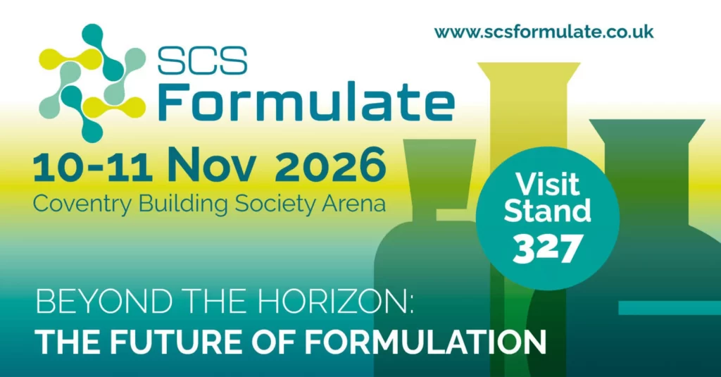 green and blue shaded banner detailling the dates for SCS Formulate 2026 and the Revive Eco stand number 327